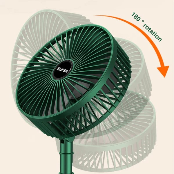 USB rechargeable portable fan provides personal cooling. Mini desk fan for summer, travel, or on-the-go comfort.
