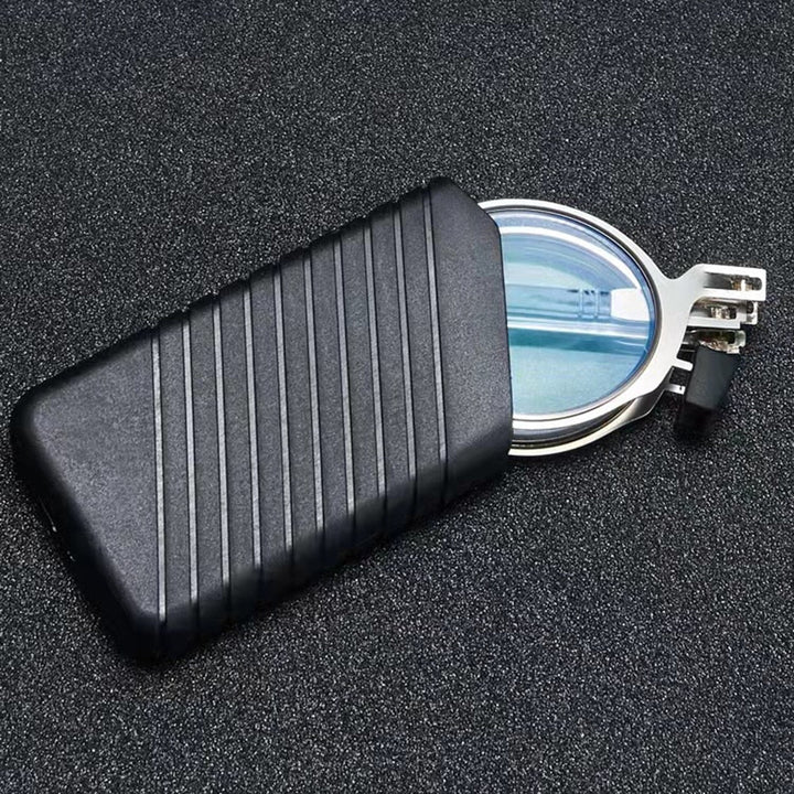 Foldable reading glasses with blue light filter for eye protection & portable convenience.