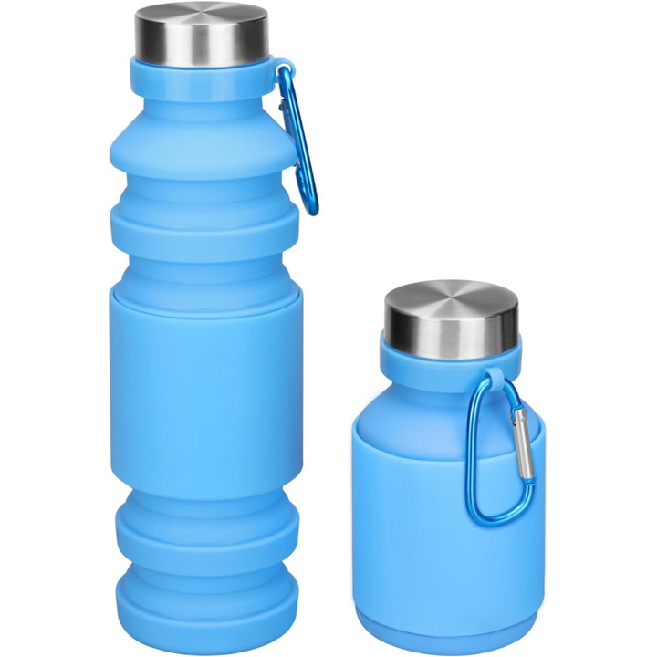 Compact, collapsible water bottle for easy storage. Shockproof silicone, ideal for sports gear & travel.
