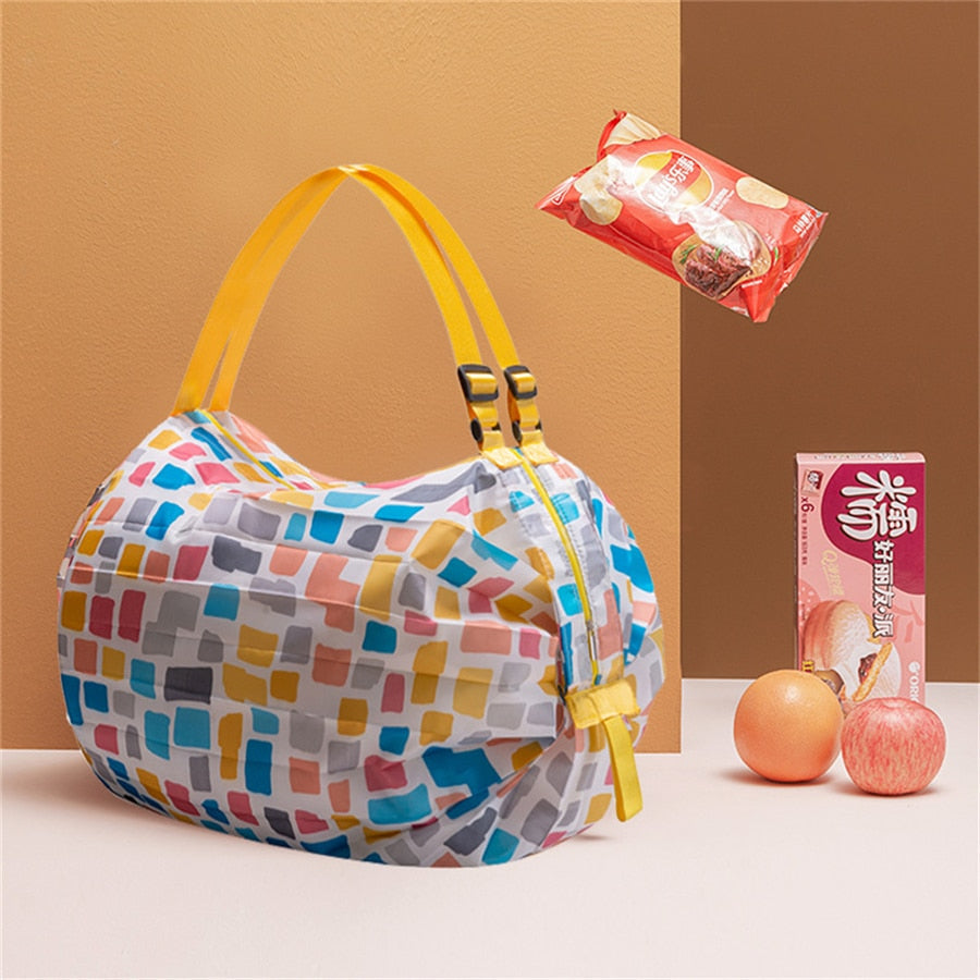 Eco-friendly reusable tote bag, foldable for easy storage, unisex design for daily shopping.