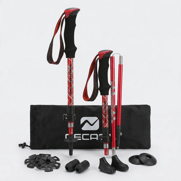 Lightweight collapsible trekking poles for travel. Foldable design, ideal for hiking, Nordic walking & adventure.