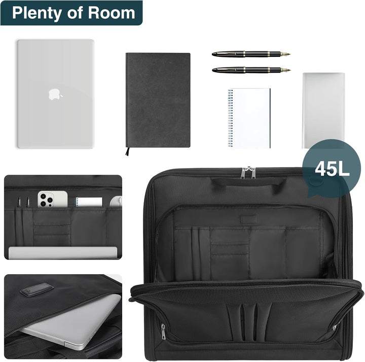 Multifunctional foldable garment bag with strap, perfect carry-on for travel. Organizes suits, dresses & essentials.