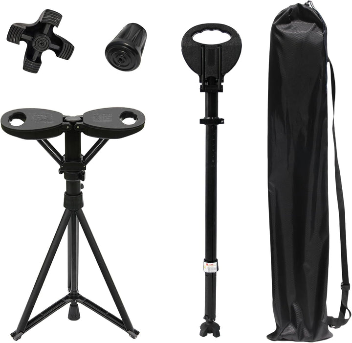 Unisex Foldable Walking Cane with Integrated Seat, compact & portable mobility aid for elderly