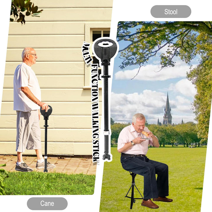 Elderly care walking aid: Unisex Foldable Walking Cane with integrated seat for resting