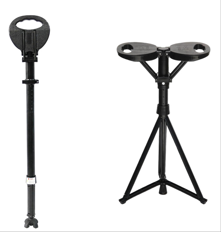 Unisex Foldable Walking Cane with Seat, offering stable support and a convenient resting spot
