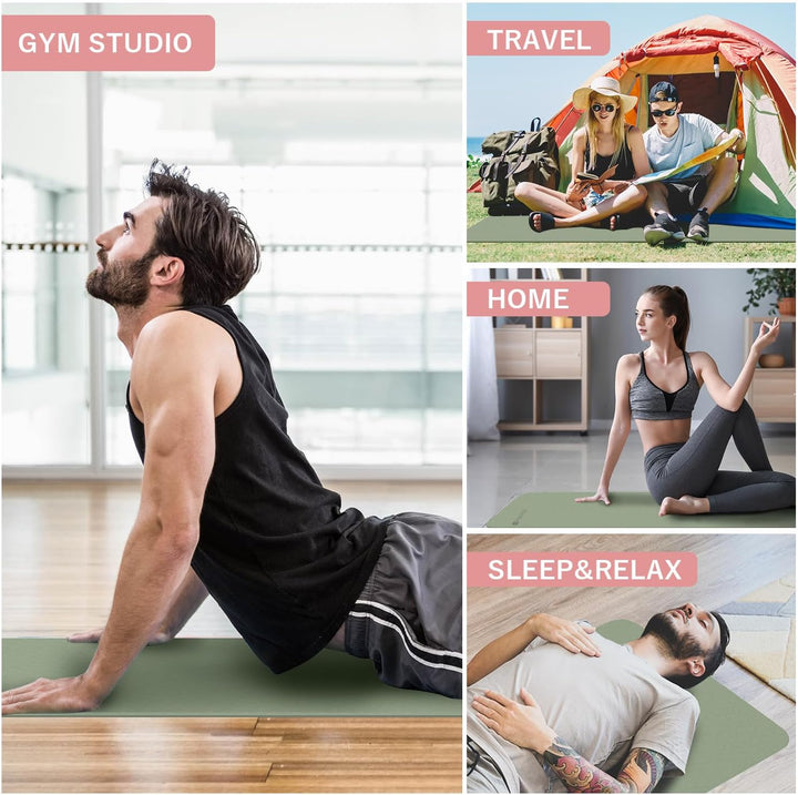 Portable foldable TPE yoga mat, thick & non-slip. Ideal unisex fitness accessory for meditation & pilates.