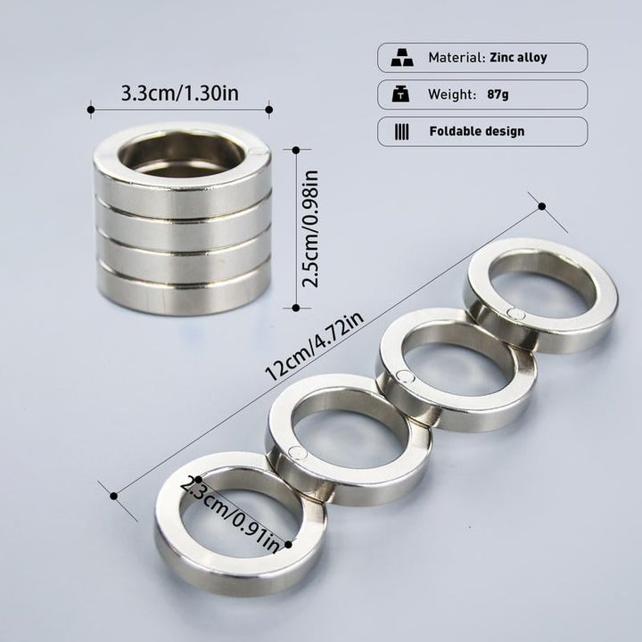Foldable four-finger stress relief ring, a calming anxiety aid designed for discreet fidgeting and mindfulness practice.