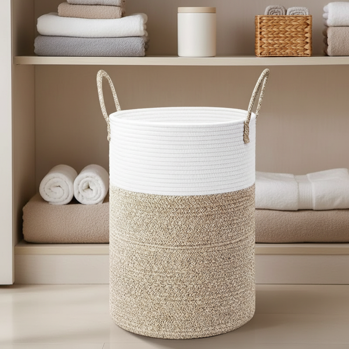 Unisex folding round laundry basket made of cotton, perfect for home organization, storage, and utility