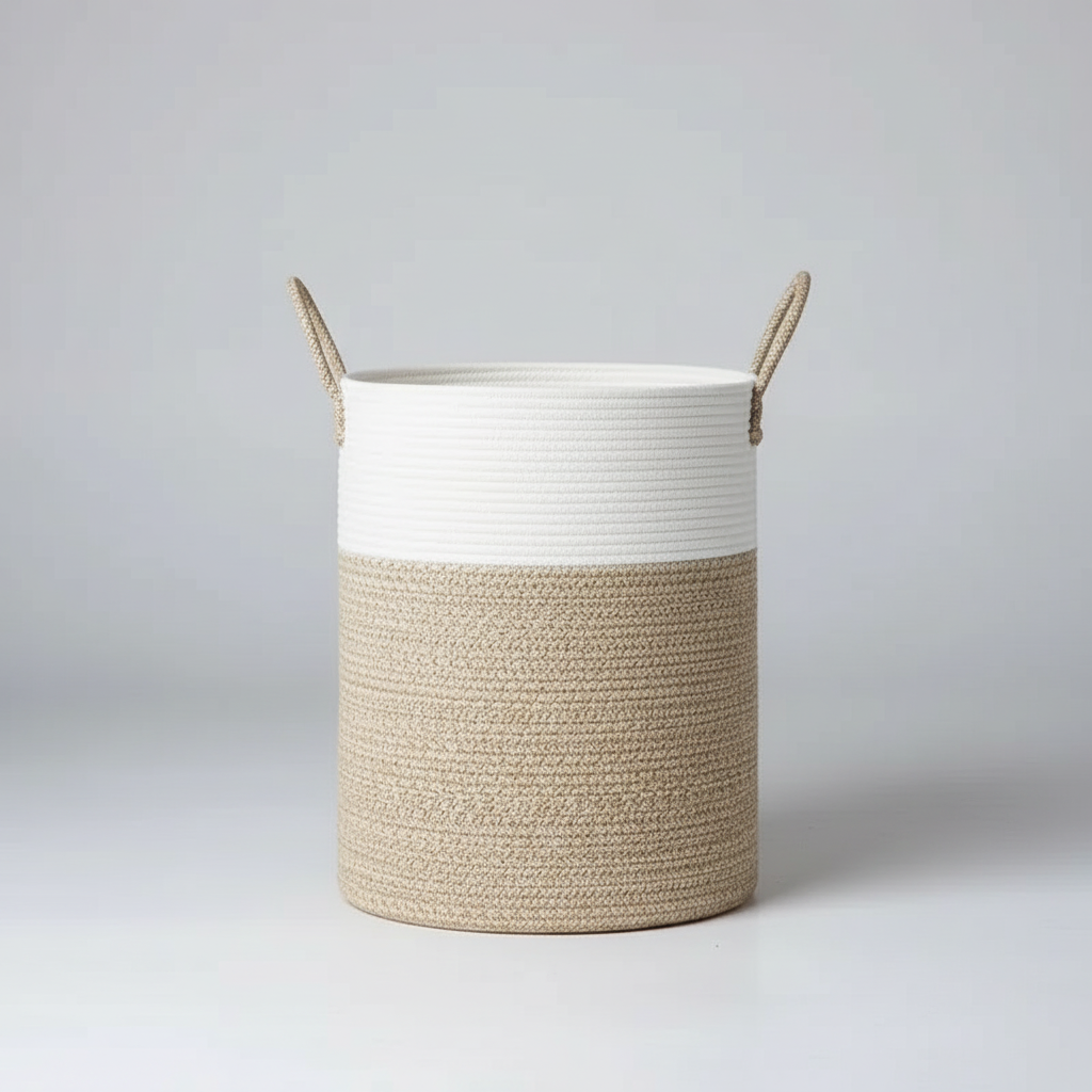 TidyLoop foldable round cotton laundry basket, ideal for toy storage and bathroom essentials