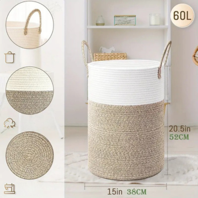 Versatile unisex collapsible laundry basket, round cotton design for easy organization and utility