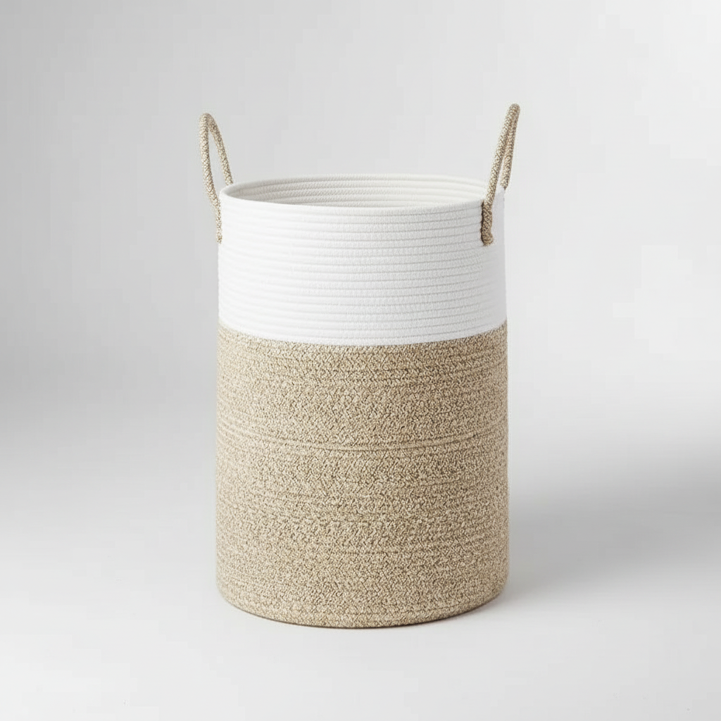 Compact folding round cotton laundry hamper from TidyLoop, great for space-saving home storage