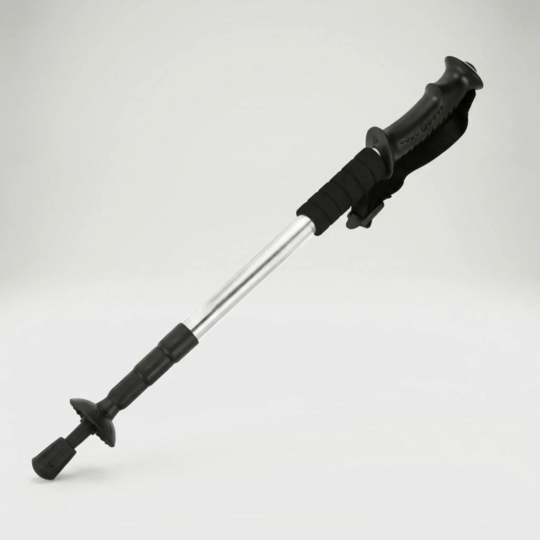 Folding walking stick for hiking & trail running. Compact, lightweight, & features shock-absorbing technology.