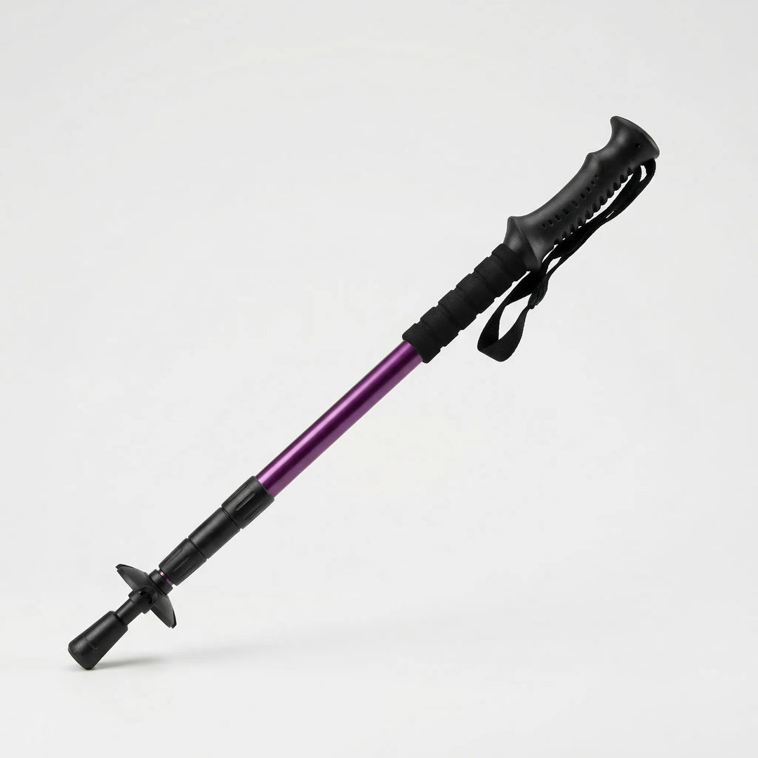 Portable unisex trekking pole. Collapsible for easy packing, features shock absorption for comfortable walks.