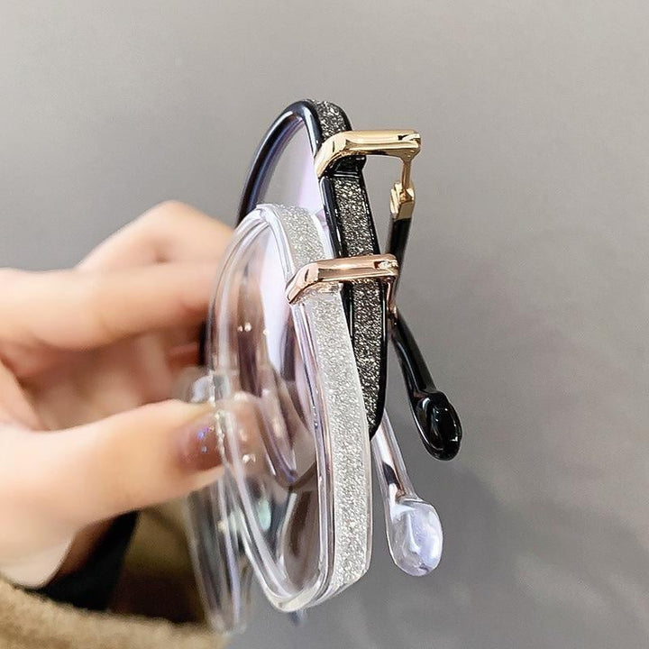 Fashionable frameless computer glasses with blue light filter for stylish digital eye care.