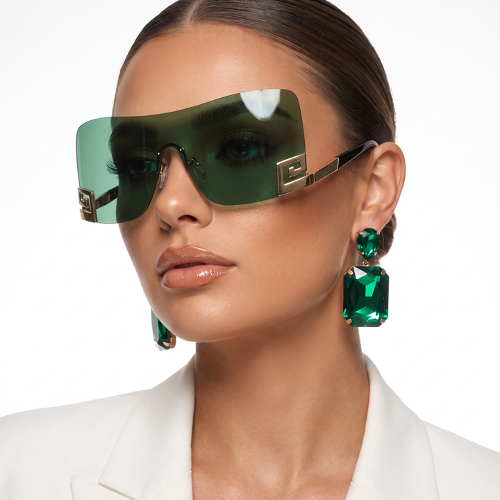 Statement unisex frameless futuristic sunglasses. Bold, trendsetting eyewear with UV400 for a unique look.