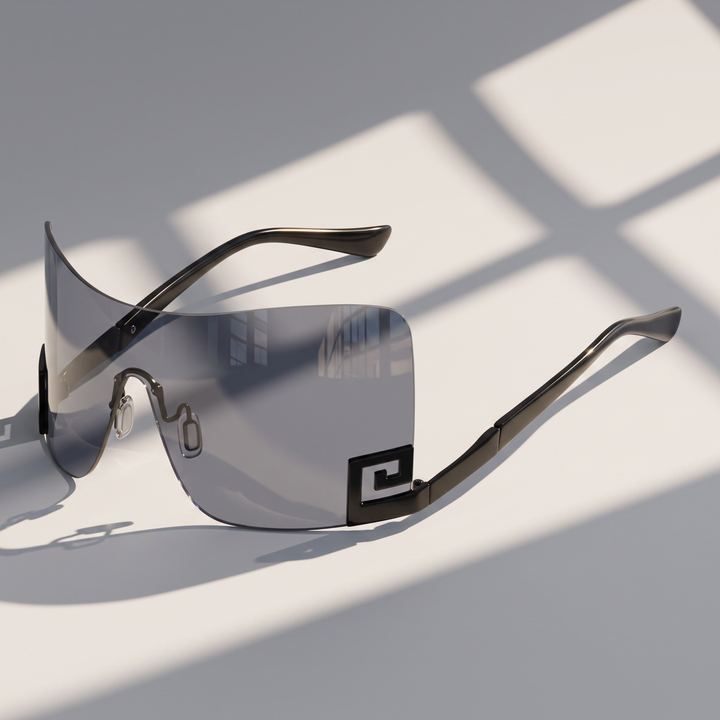 Outdoor unisex frameless futuristic sunglasses. UV400 protection & metal frame for sunny adventures & style.