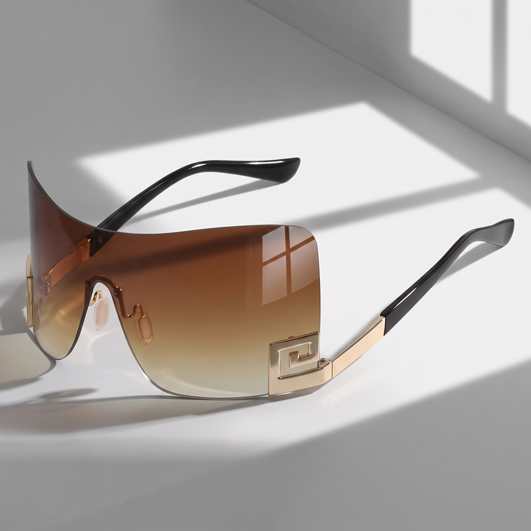 Lightweight unisex frameless futuristic sunglasses. Durable metal frame, UV400 lenses for high-fashion eyewear.