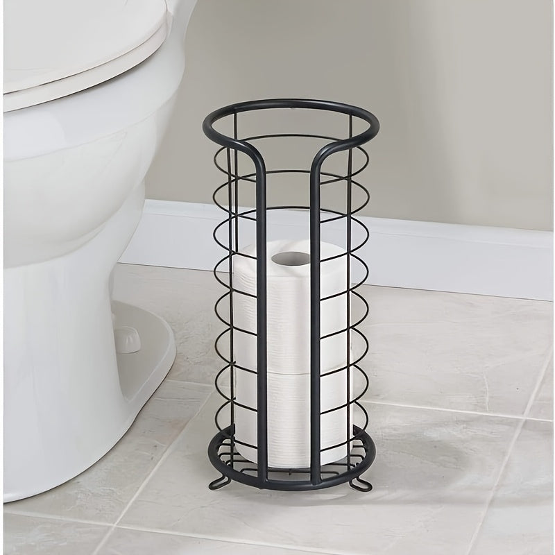 Sleek 'PaperNest' freestanding toilet paper holder in stainless steel, ideal for any modern bathroom accessory collection.