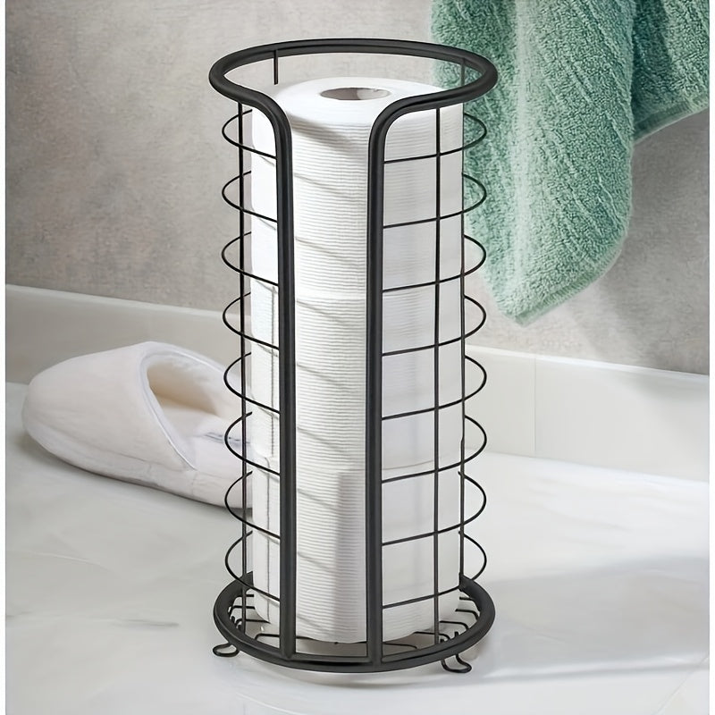 Unisex stainless steel freestanding toilet paper holder, a durable and stylish bathroom organizer for paper rolls.