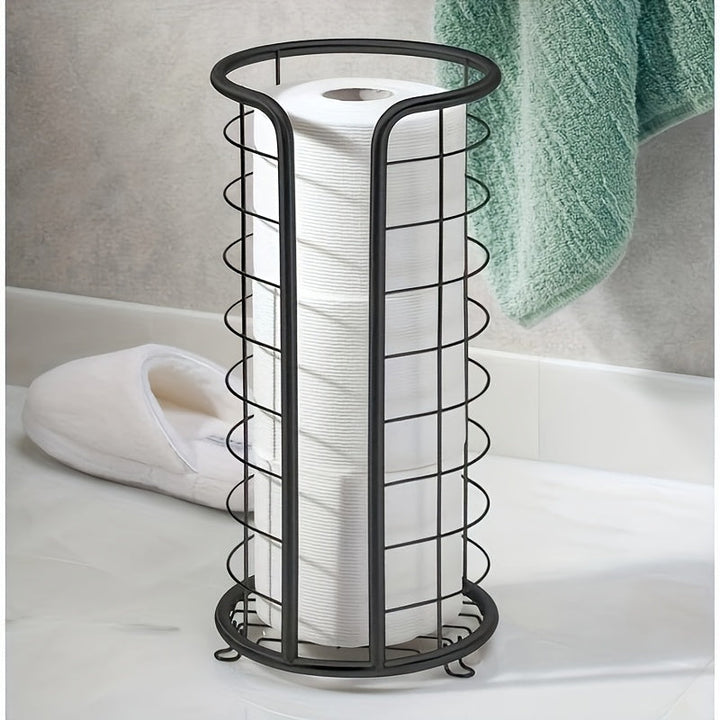 Unisex stainless steel freestanding toilet paper holder, a durable and stylish bathroom organizer for paper rolls.