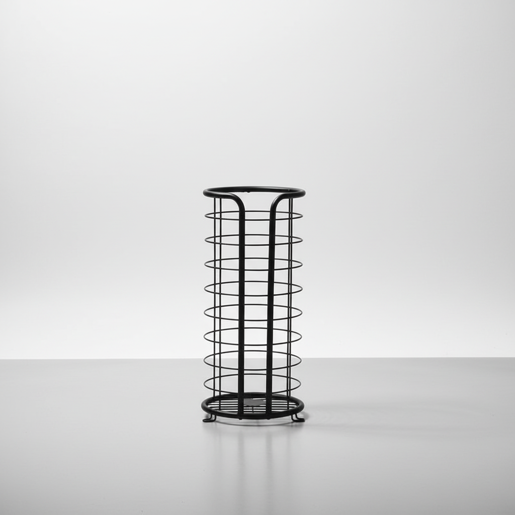 Robust stainless steel freestanding toilet paper holder, 'PaperNest', for efficient and elegant bathroom paper storage.