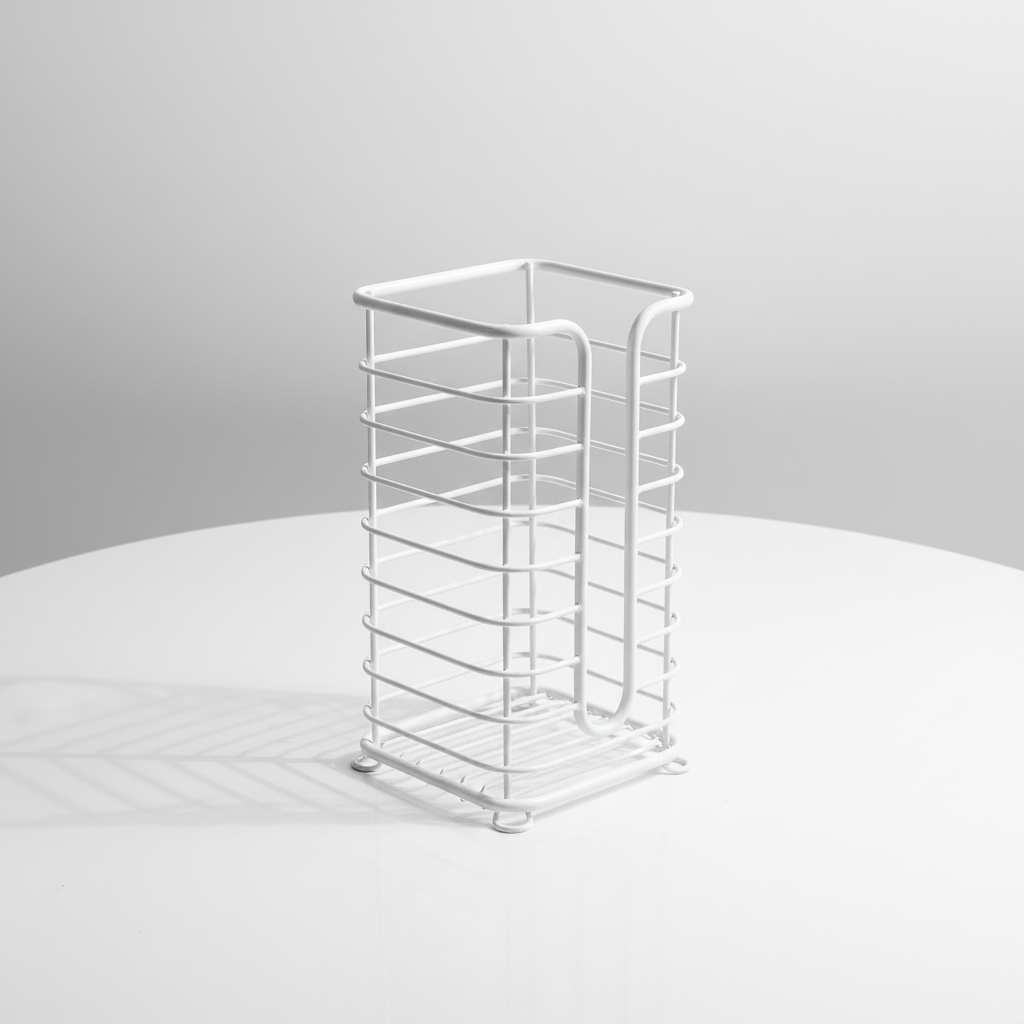 Minimalist freestanding toilet paper holder, crafted from high-quality stainless steel, a modern home decor item.