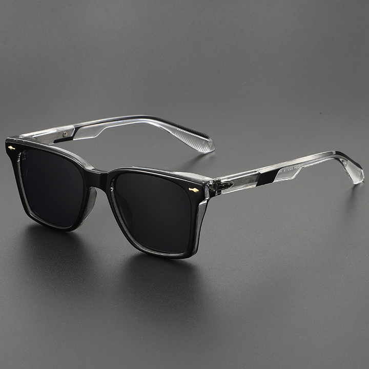 Fashionable frosted UV400 shades; unisex square frame for modern eye protection and style.