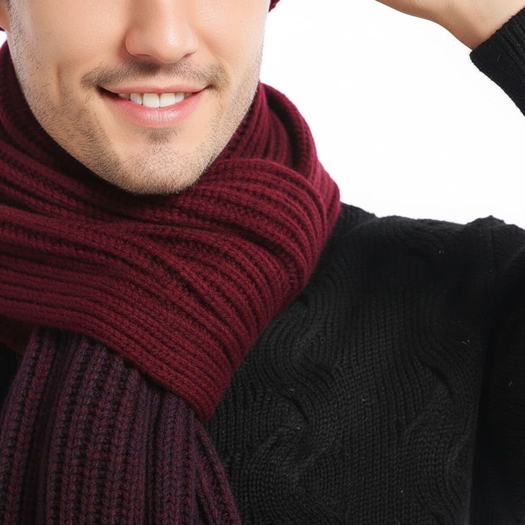 Close-up of a soft wool blend knitted winter hat from the Frostique unisex set, perfect for cold weather.