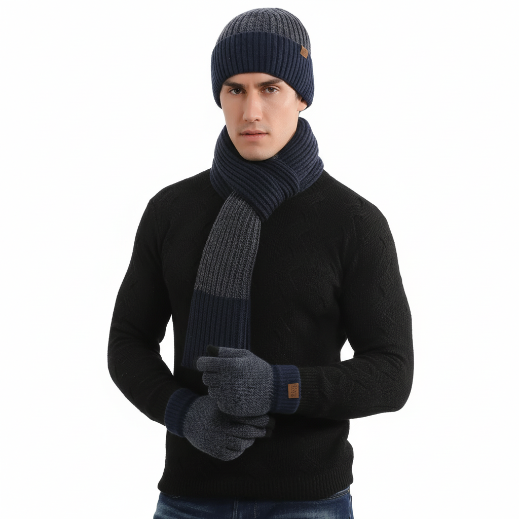Warm and cozy unisex knitted wool blend winter set (hat, scarf, gloves) by Frostique for ultimate comfort.