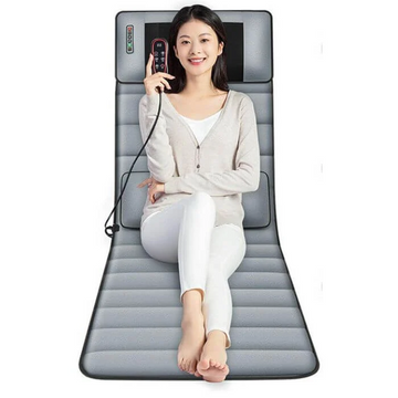 Shiatsu massage mat with heat therapy targets neck, back, & legs for deep muscle relief and relaxation. Home spa.