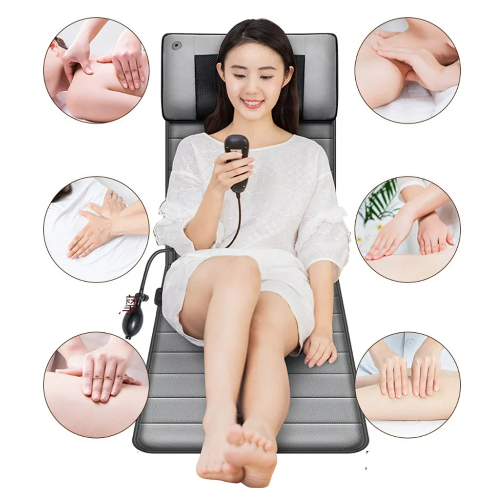Therapeutic full body shiatsu massage mat with integrated heating pad for ultimate muscle tension & stress relief.