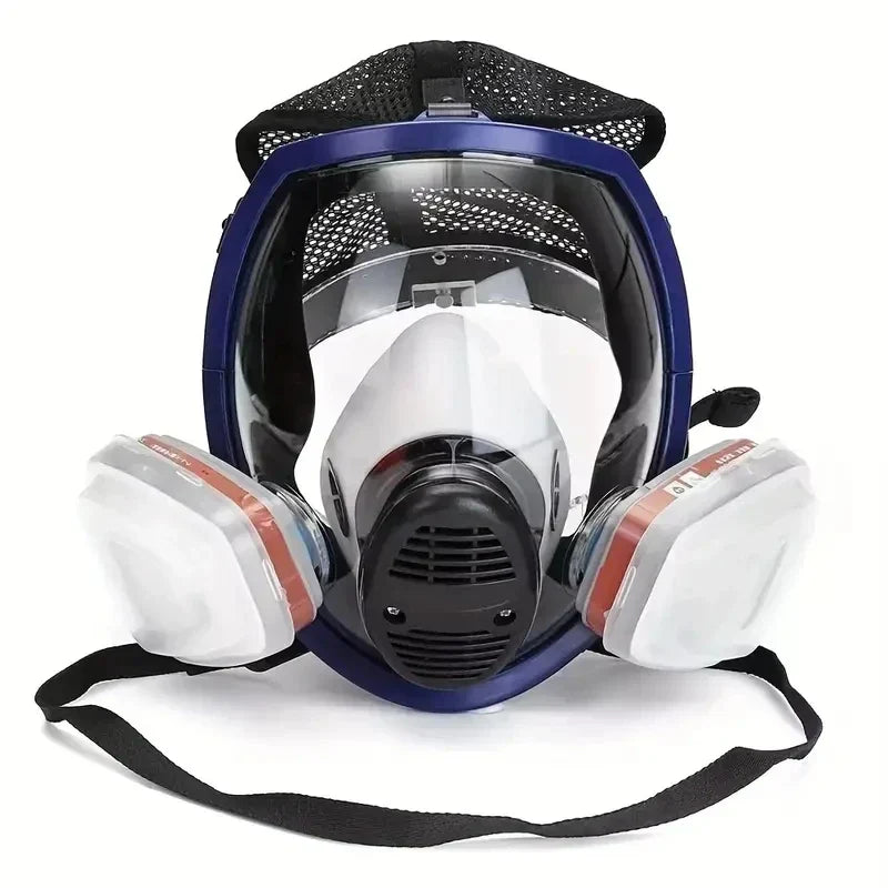 Unisex full face respirator mask with anti-fog lens for chemical protection