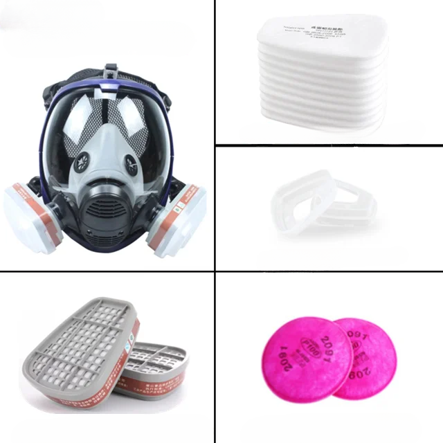 Safety respirator: full face mask with anti-fog lens, industrial gas filters