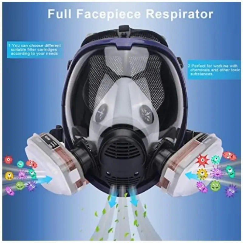 Safety gear: unisex full face respirator with gas filters and anti-fog lens
