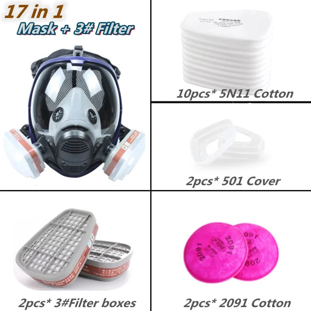 Full face anti-fog respirator mask, essential for industrial safety gear