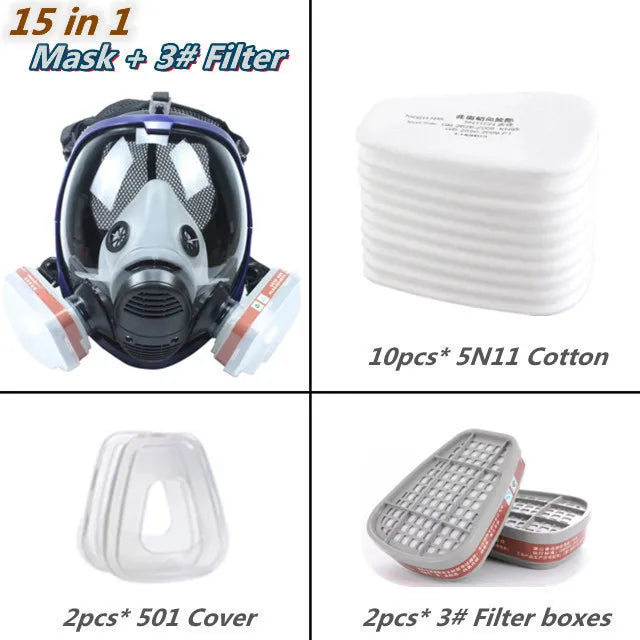 Industrial gas filter full face mask, clear anti-fog lens for protection