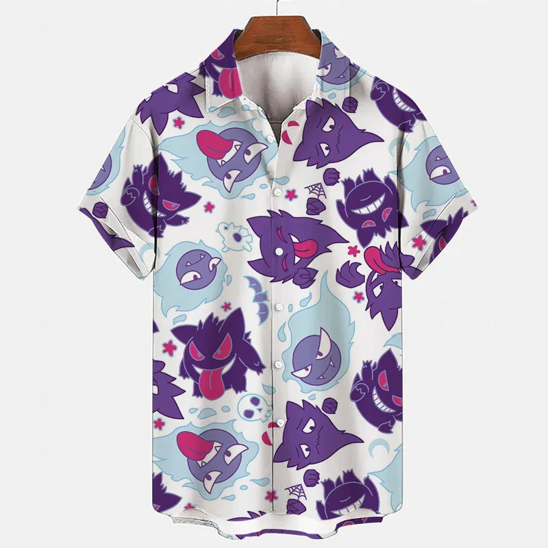 Fun unisex Gengar & Snorlax print pajamas, a soft cotton summer sleepwear set