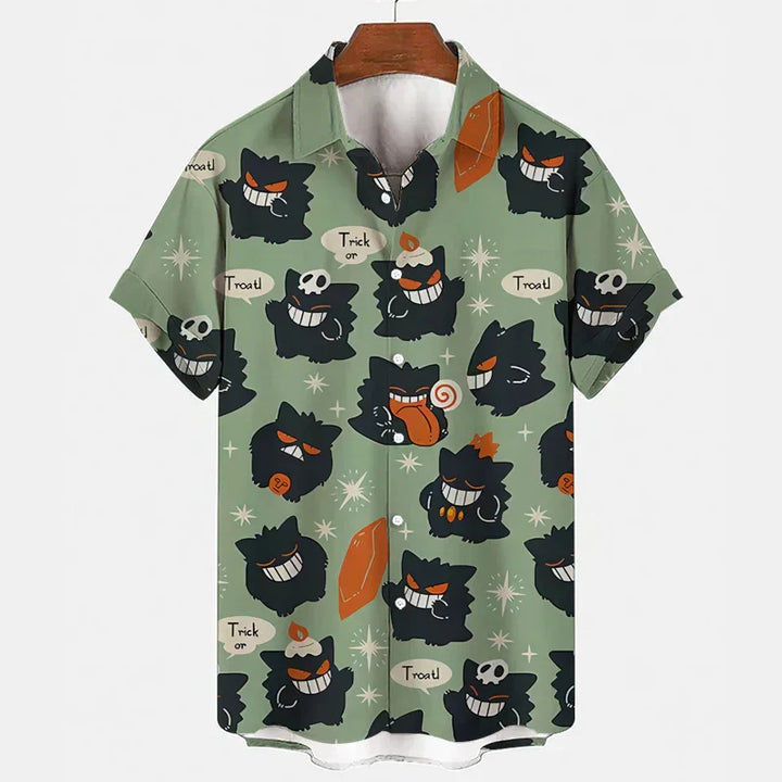 Casual unisex Gengar & Snorlax print pajamas, perfect for summer lounging and sleep