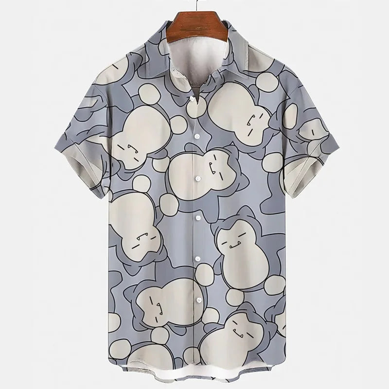 Purple unisex Gengar & Snorlax print summer set, soft fabric pajama shorts & tee