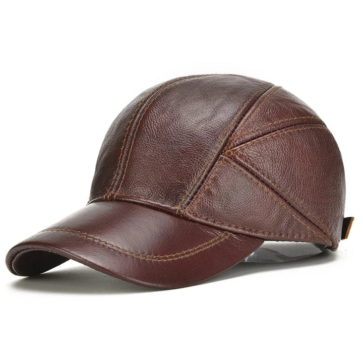 Close-up of a vintage genuine leather cowboy hat, showcasing rich texture & classic western design.