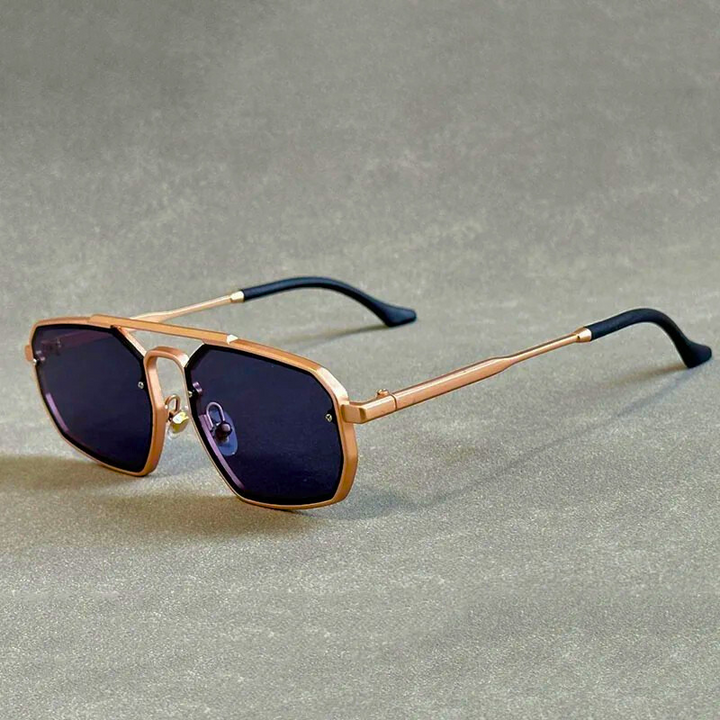 Modern geometric aviator sunglasses for unisex wear, featuring a stylish metal frame and UV protective shades.