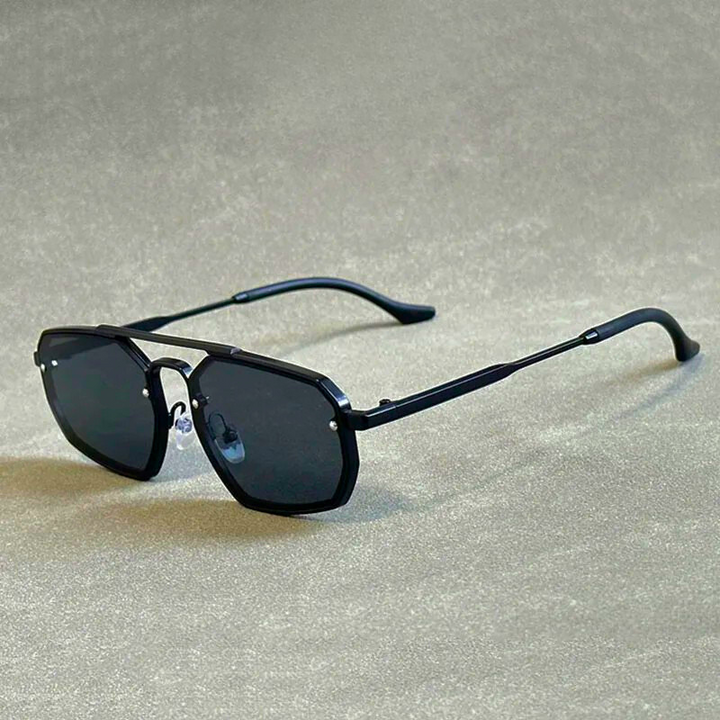 Trendy unisex geometric aviator shades, offering modern style and full UV protection with a distinctive metal frame.