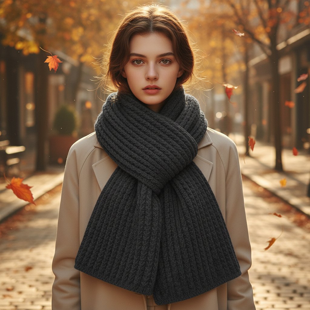 Close-up of unisex GemoScarf with vibrant geometric pattern, a versatile winter accessory