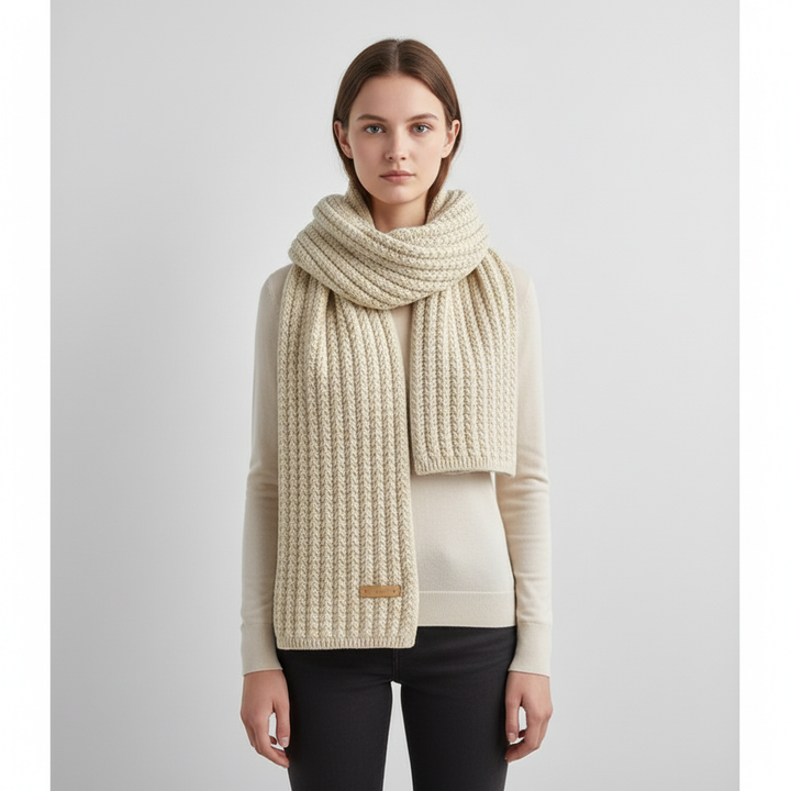 Textured image of a unisex geometric scarf, showcasing its soft polyester fabric and design