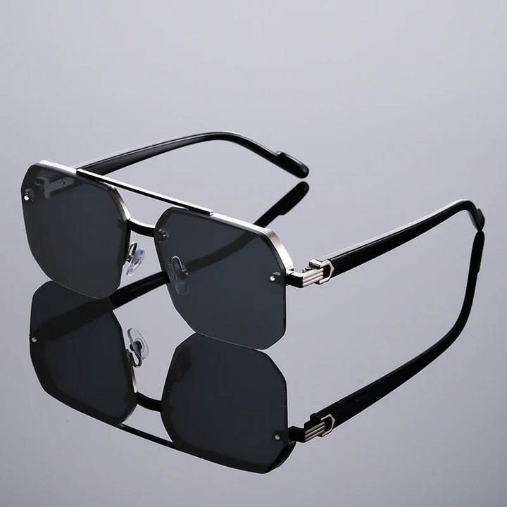 Modern geometric rimless shades offering UV protection; perfect for a trendy unisex look.
