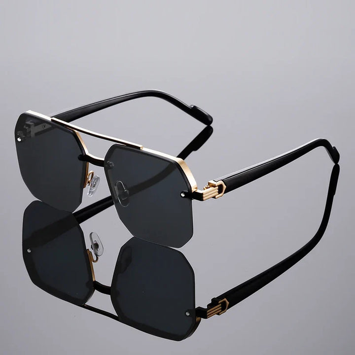 Lightweight rimless geometric sunglasses with 100% UV protective lenses for all-day wear.