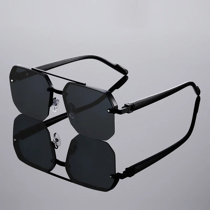 Unisex fashion eyewear: geometric rimless sunglasses with UV protection, suitable for any face.