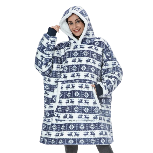 Giant plush wearable blanket, ultimate warmth and soft comfort for lounging at home.
