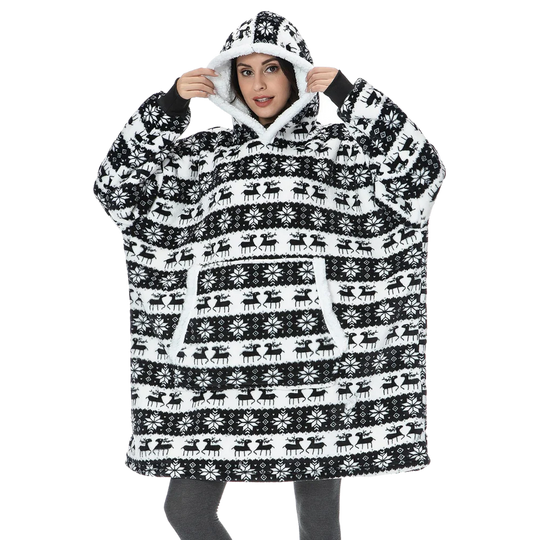 Warm unisex blanket hoodie, one size fits all, plush for ultimate cozy comfort.