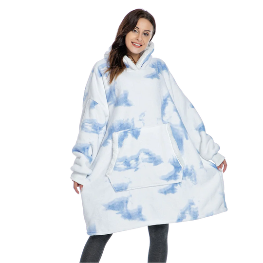 Plush loungewear blanket hoodie, cozy comfort, unisex and oversized design for adults.